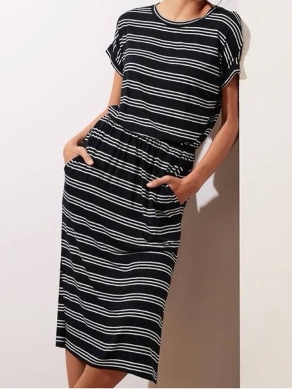 Banana Republic Black and White Striped Maxi Dress